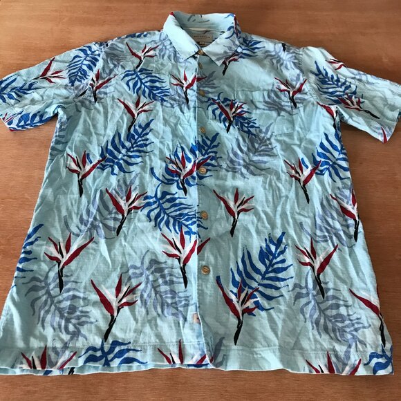 Quicksilver Waterman Collection Regular Fit Shirt Men L Blue Floral Button Up - Picture 1 of 13
